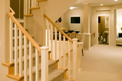 stairs modern new home hardwood floor entry basement renovate